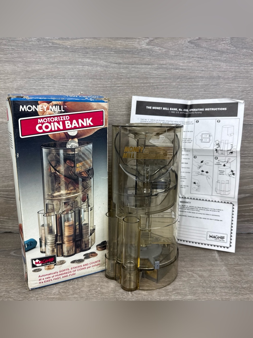 Vintage 1994 Magnif Money Mill Motorized Coin Sorter Bank Sorts, Stacks Coins